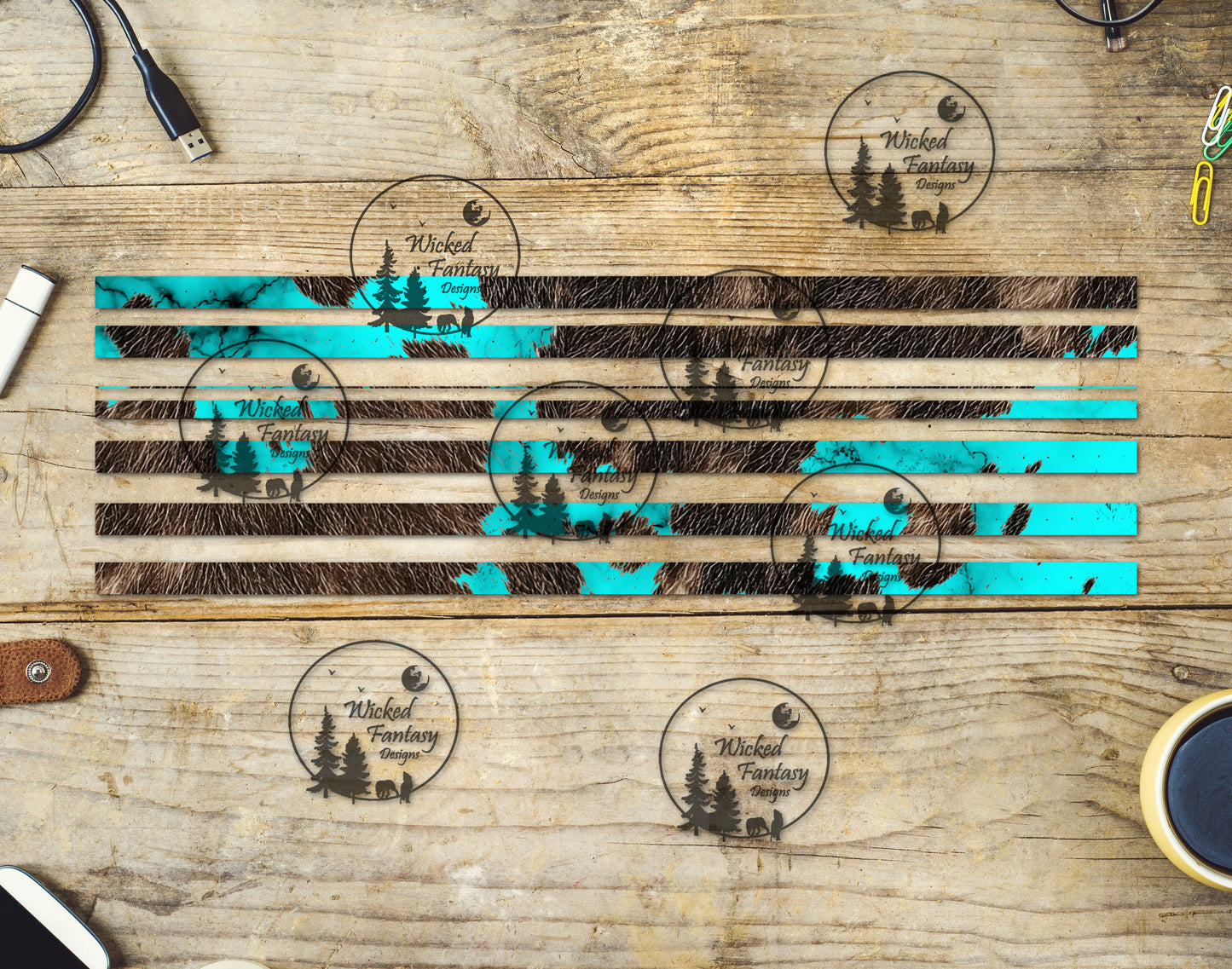 UVDTF Turquoise Cowhide 12"long Narrow Striping Element