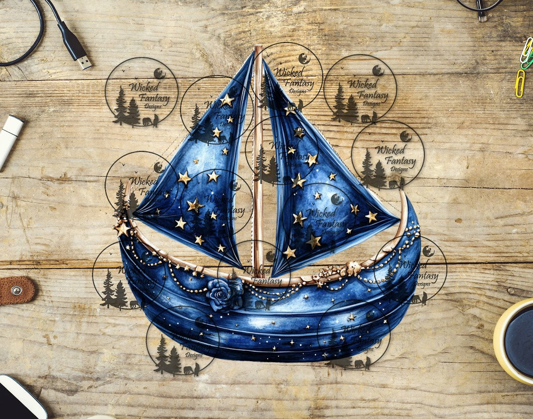 UVDTF Starlit Night Sail Boat