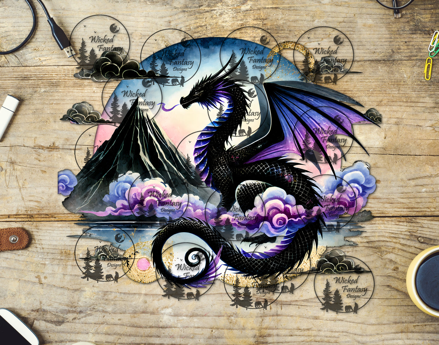 UVDTF Black and Purple Dragon with Mountain