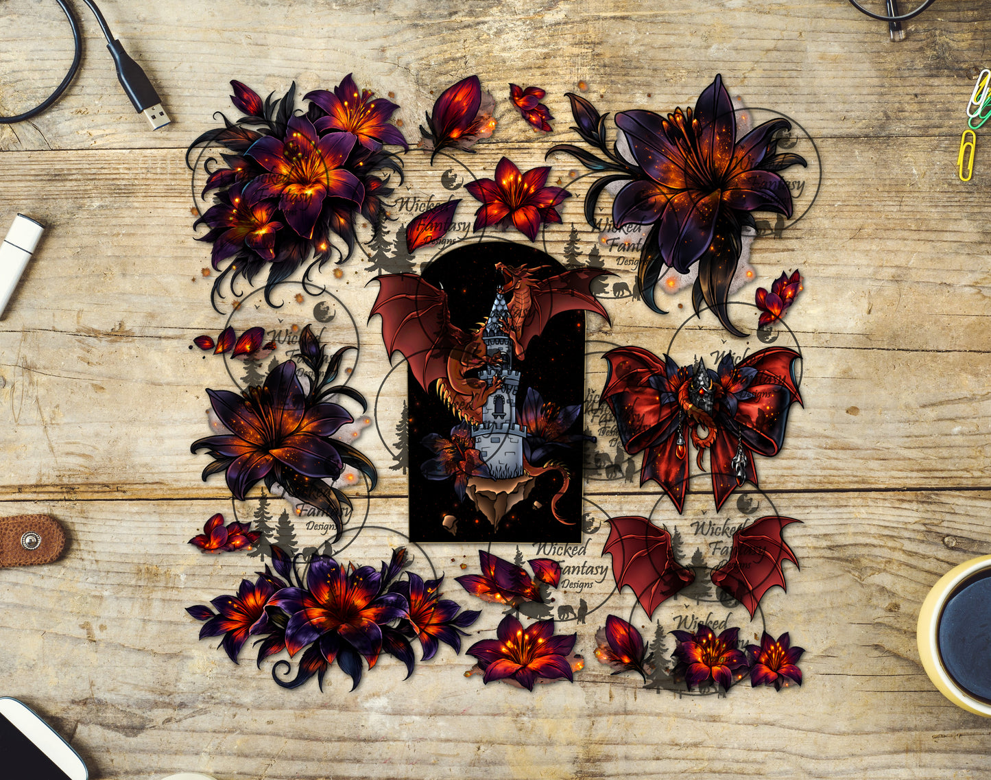 UVDTF Ember Bloom Lily Dragon 11x11" Element