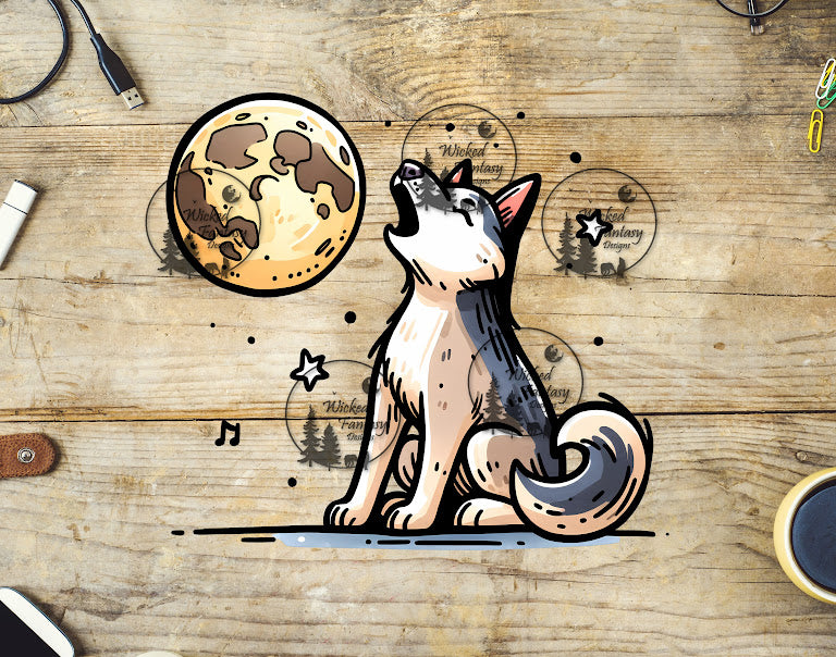 UVDTF Illustrated Wolf Howling at the Moon