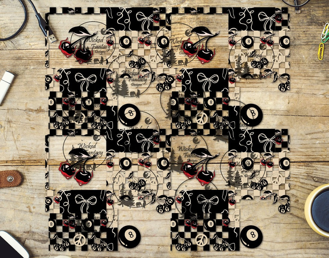 UVDTF Checkered Cherry Patchwork 20oz 30oz 10"x10" Element