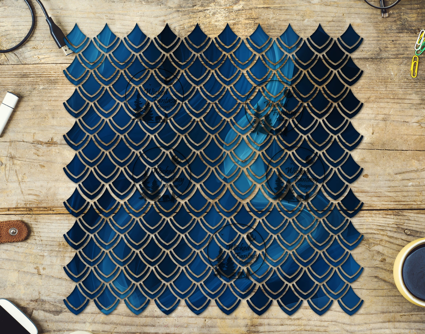 UVDTF Blue Ink Dragon Scales 10"x10" Element