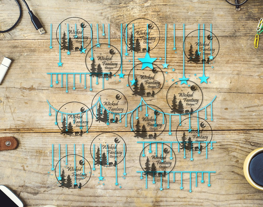 UVDTF Aqua Hanging Stars 11x11" Element