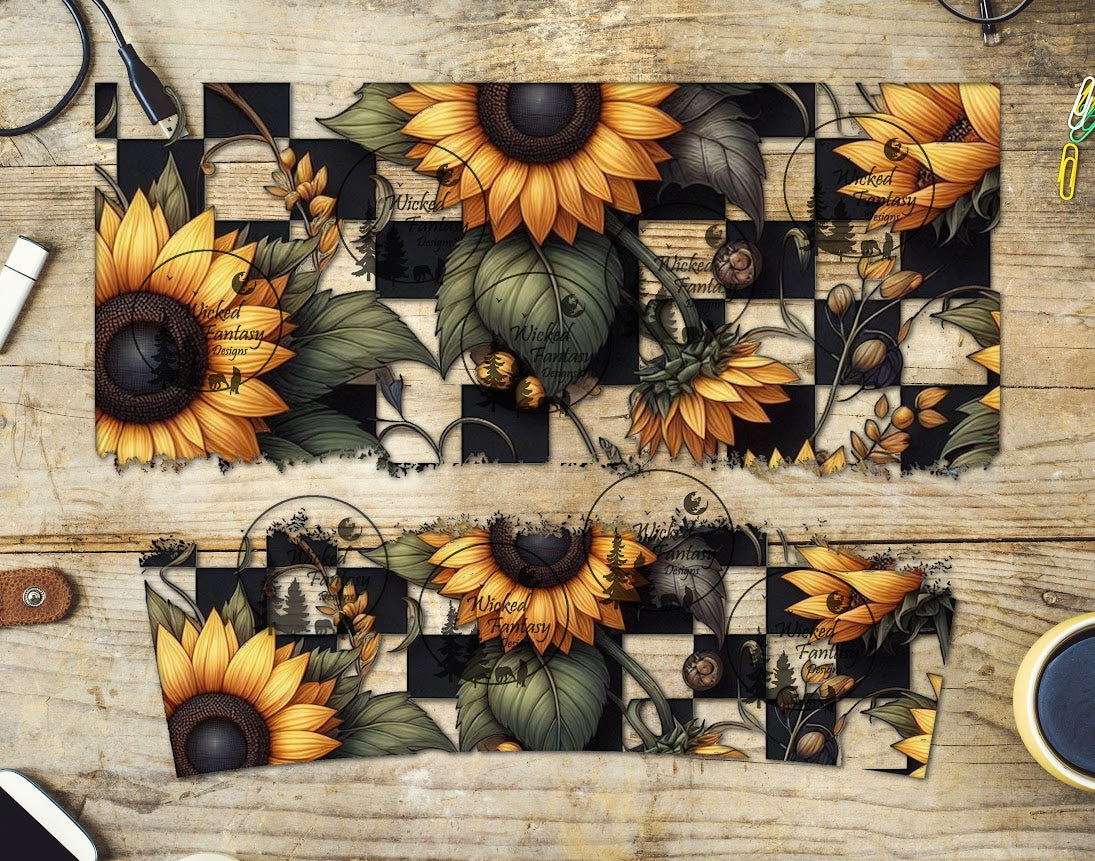 UVDTF Checkered Sunflowers Floral 16oz 40oz Tumbler Wrap