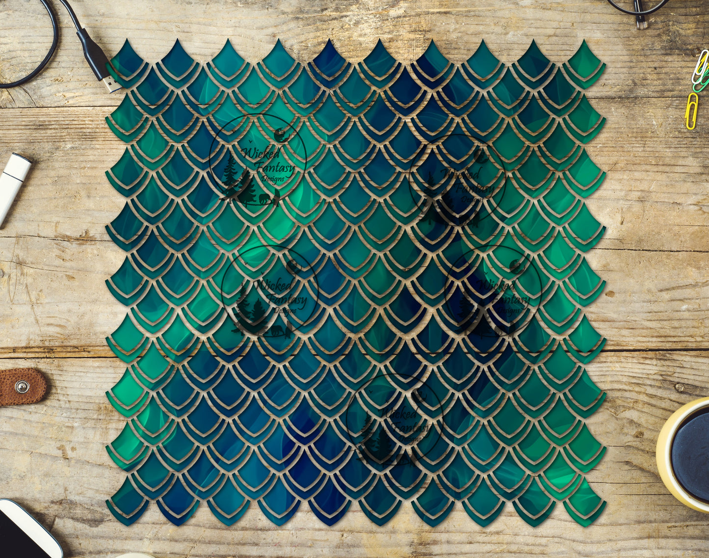 UVDTF Green Teal Ink Dragon Scales 10"x10" Element