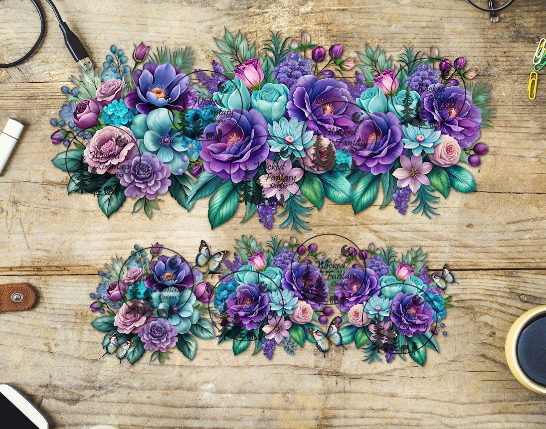 UVDTF Aqua Purple and Lavender Floral 16oz 40oz Tumbler Wrap