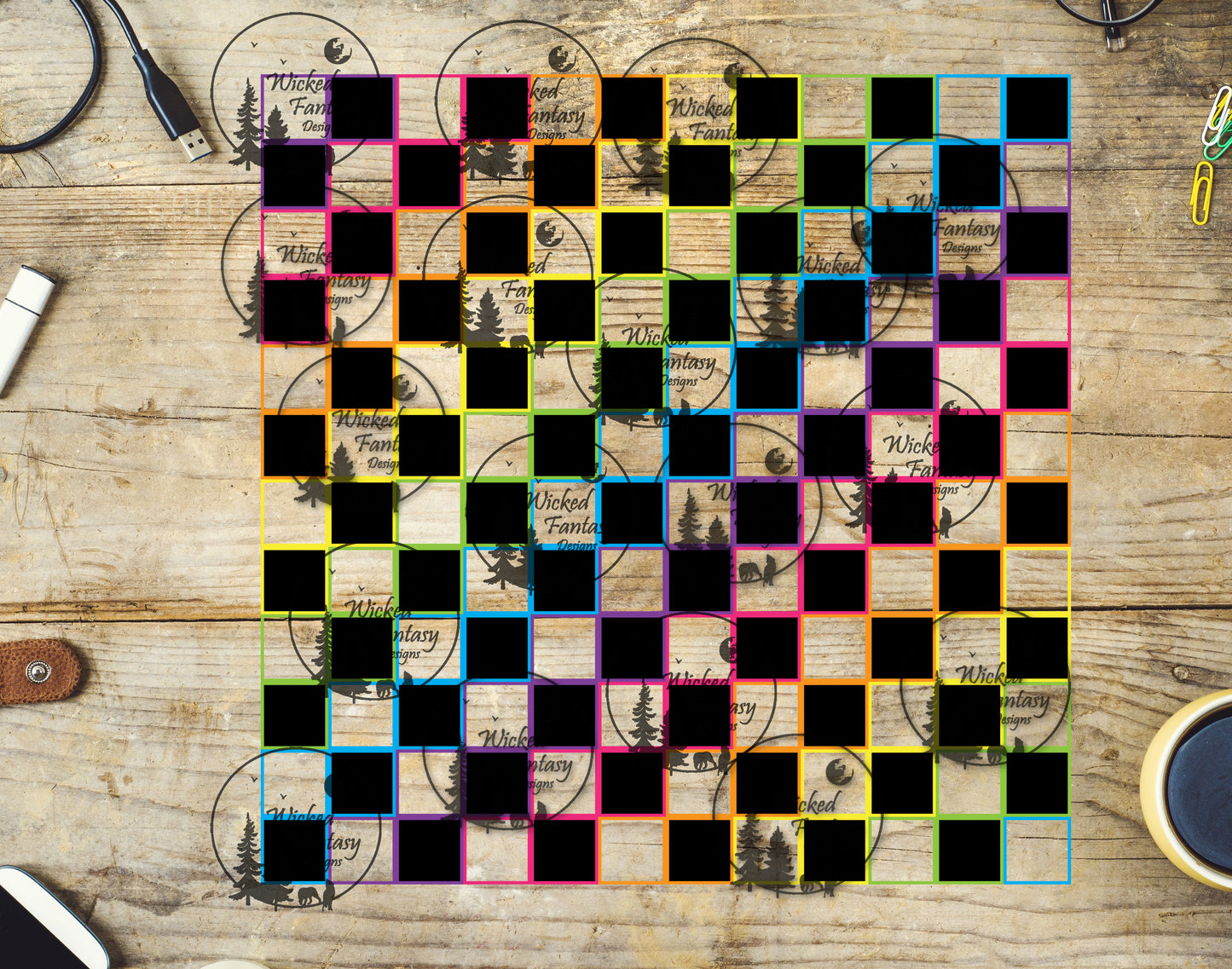 UVDTF Black Rainbow Gradient Checkered 20oz 30oz 10"x10"
