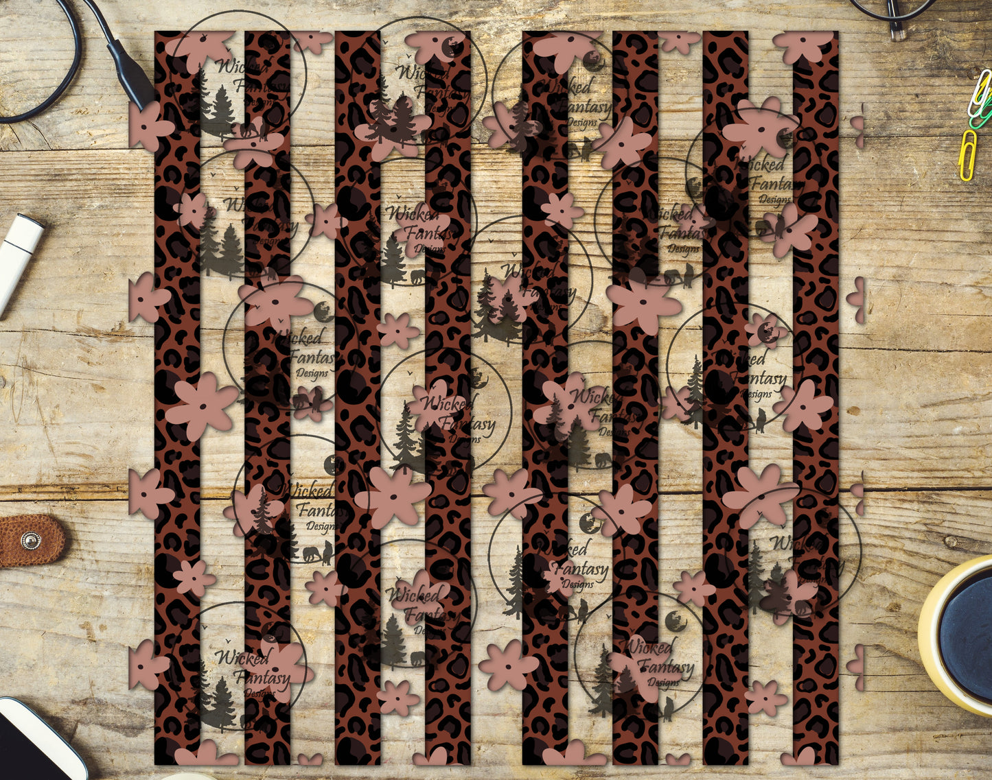 UVDTF Leopard Stripes and Cherry Blossoms 20oz 30oz 10"x10"