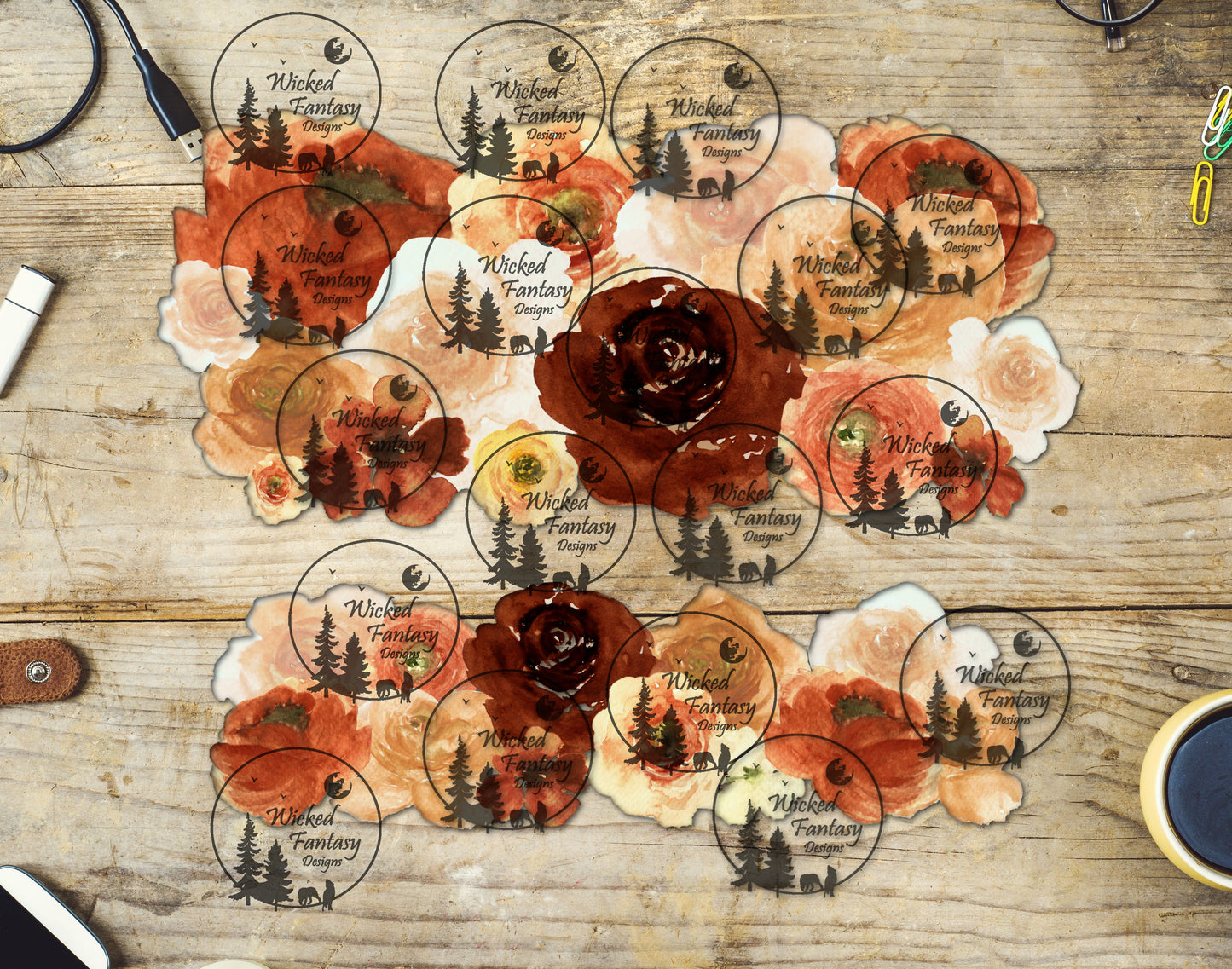 UVDTF Rust and Cream Floral 16oz 40oz Tumbler Wrap