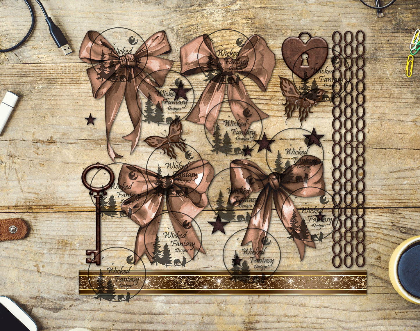 UVDTF Chocolate Bows and Chains 11"x11" Element