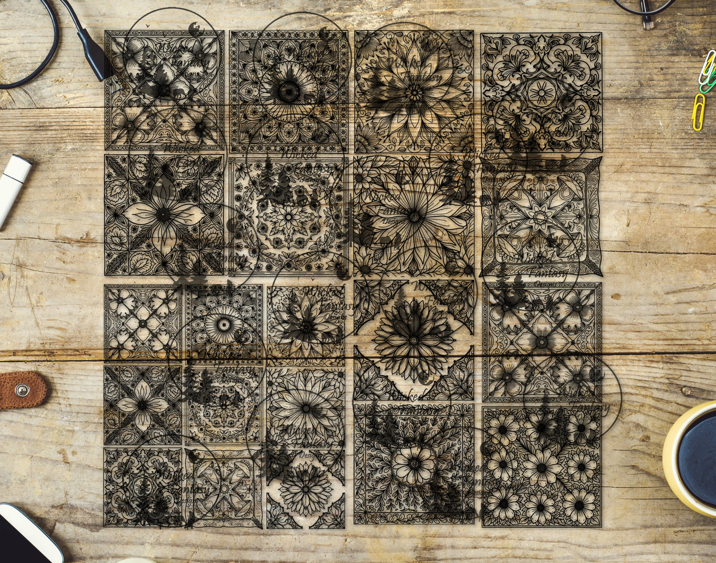 UVDTF Quilt Squares Line Art 20oz 30oz 10"x10"