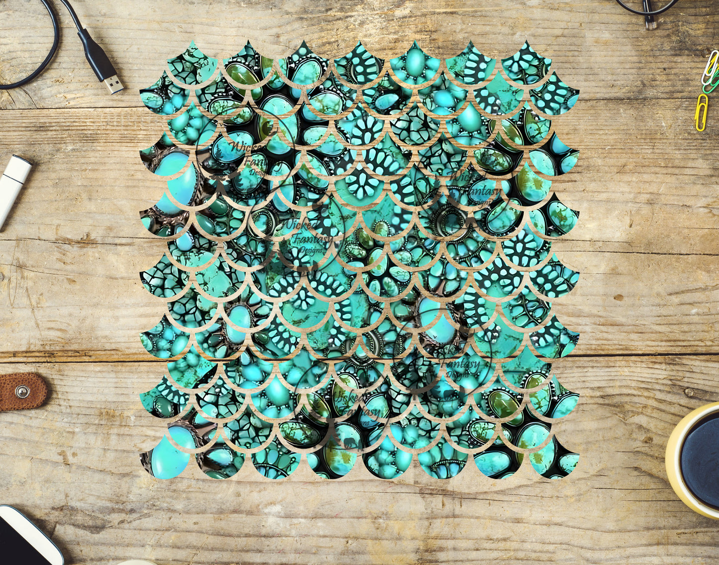 UVDTF Turquoise Concho Mermaid Scales 10"x10" Element