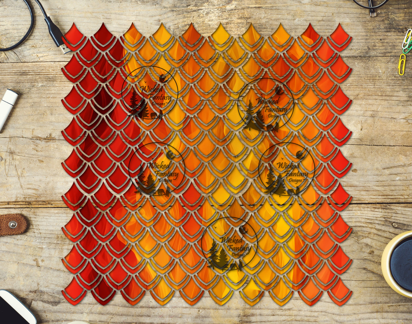 UVDTF Red Orange Flames Dragon Scales 10"x10" Element