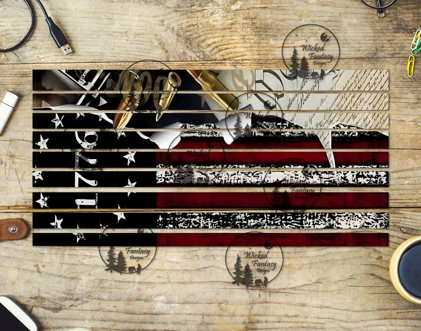 UVDTF American Flag 1776 Striping 6x12" tumbler element