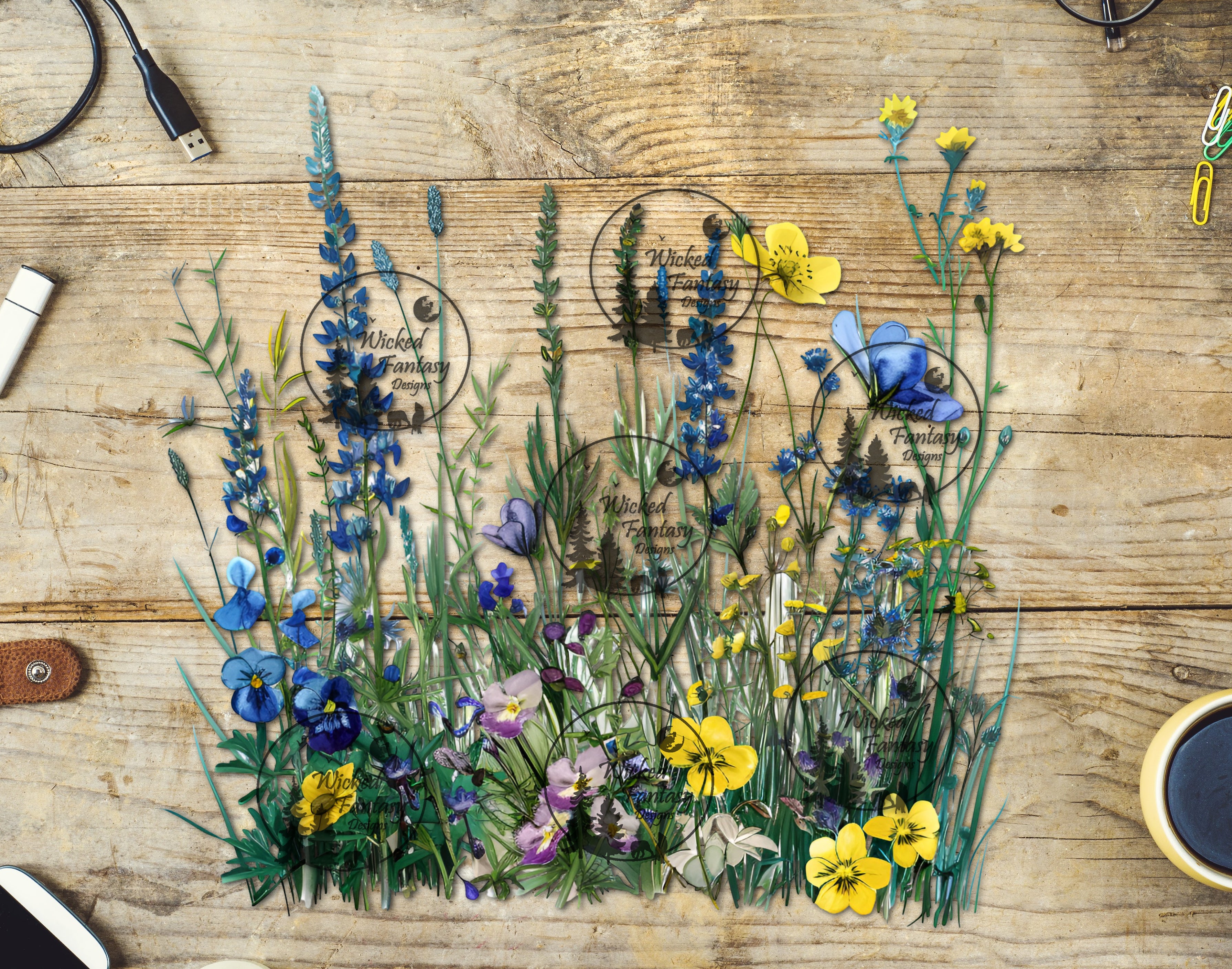 UVDTF Blue and Yellow Wildflowers – Wicked Fantasy Designs