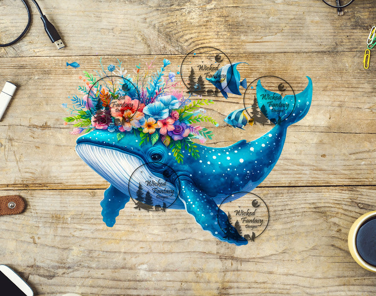 UVDTF Whale with Flower Arrangement
