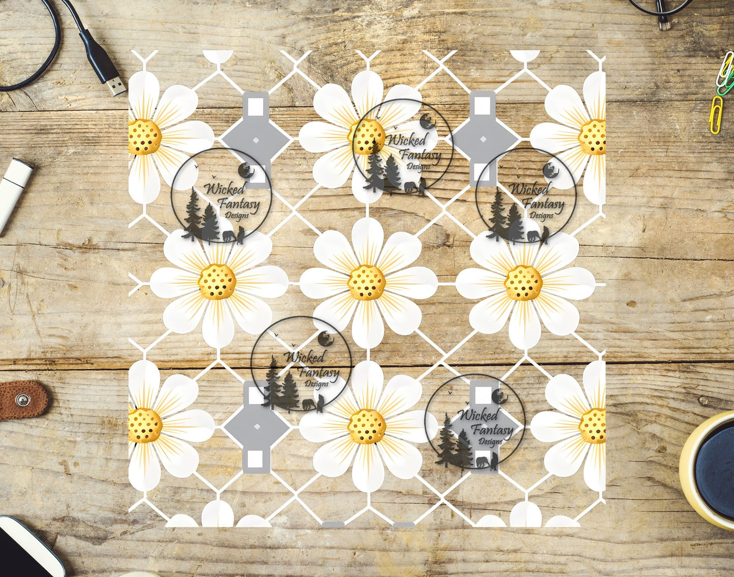 UVDTF Daisies and Diamonds 20oz 30oz 10"x10" Element