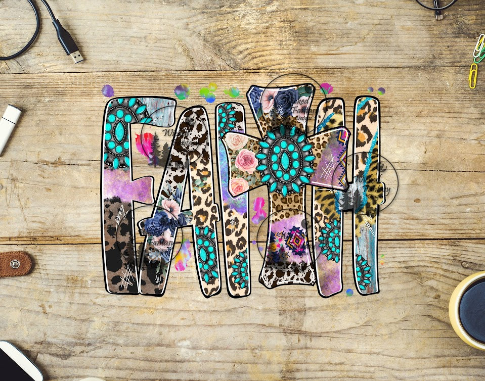 UVDTF Faith (COW, Flower, and Turquoise print)