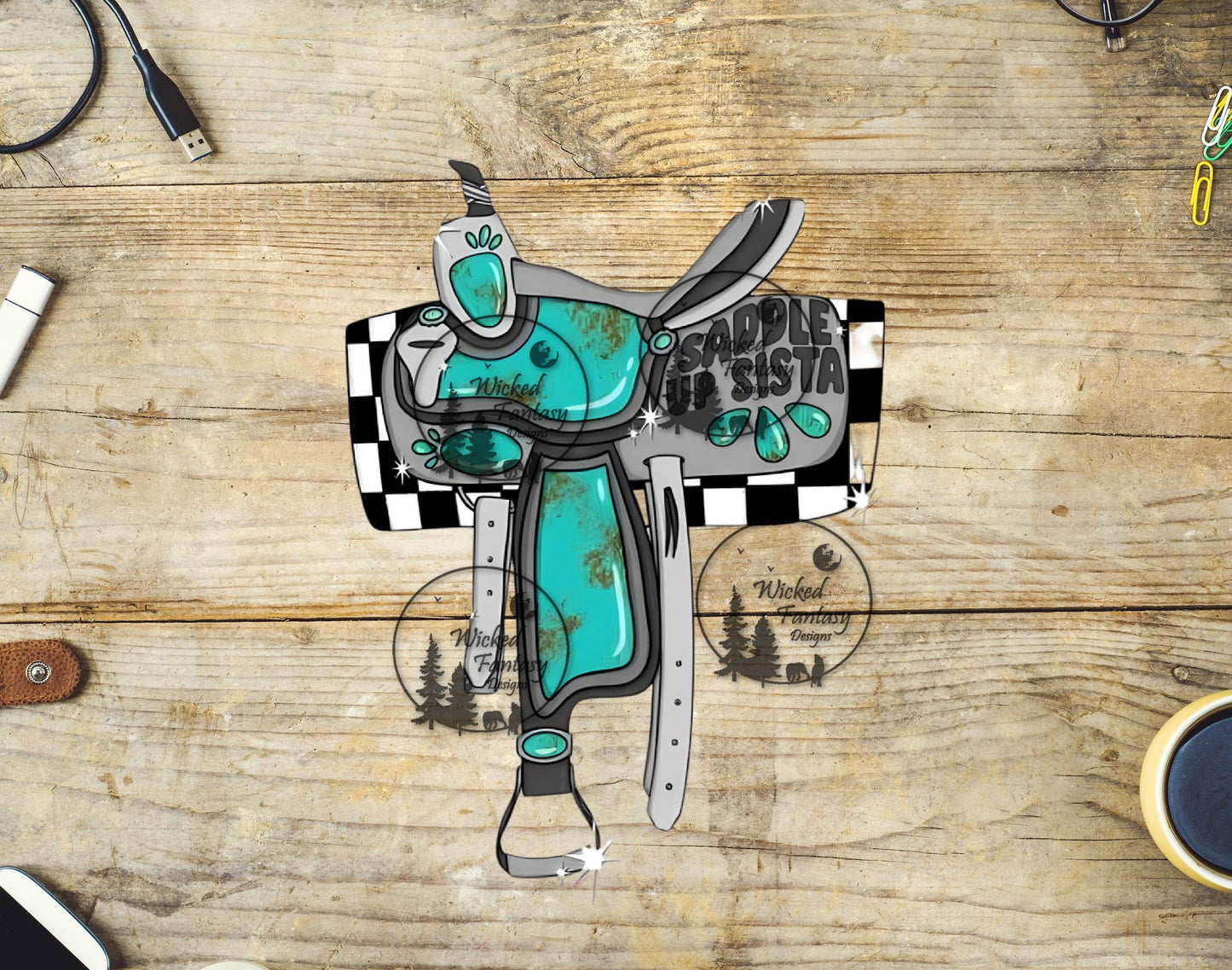 UVDTF Turquoise Western Saddle Saddle Up Sista