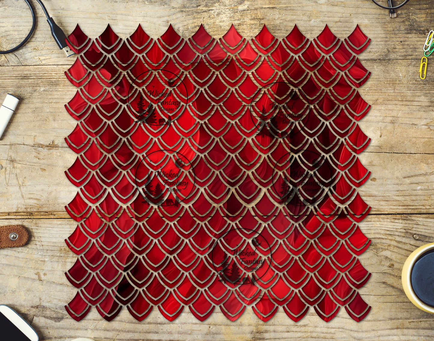UVDTF Red Ink Dragon Scales 10"x10" Element