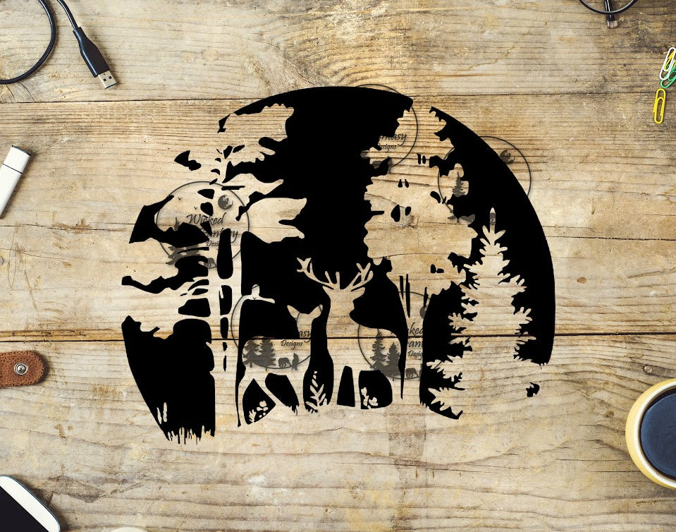 UVDTF Deer in the Forest Silhouette
