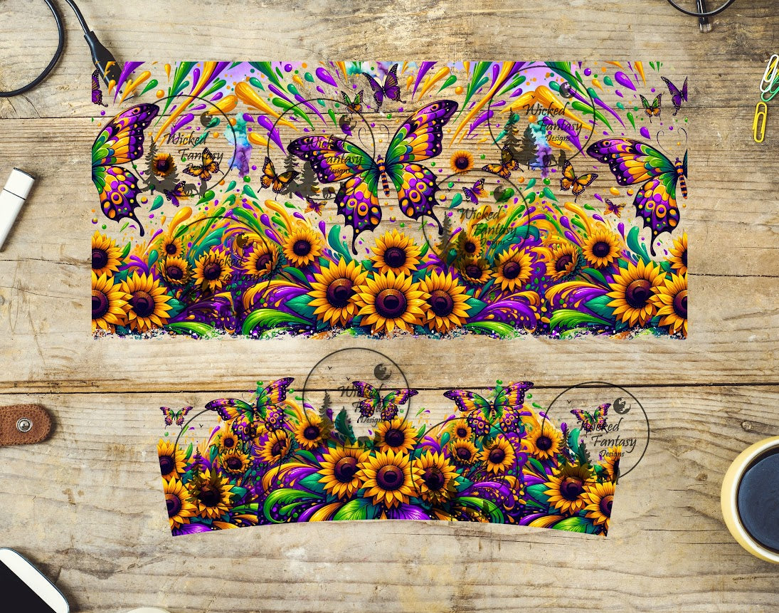 UVDTF Mardi Gras Butterfly and Sunflowers 16oz 40oz Tumbler Wrap