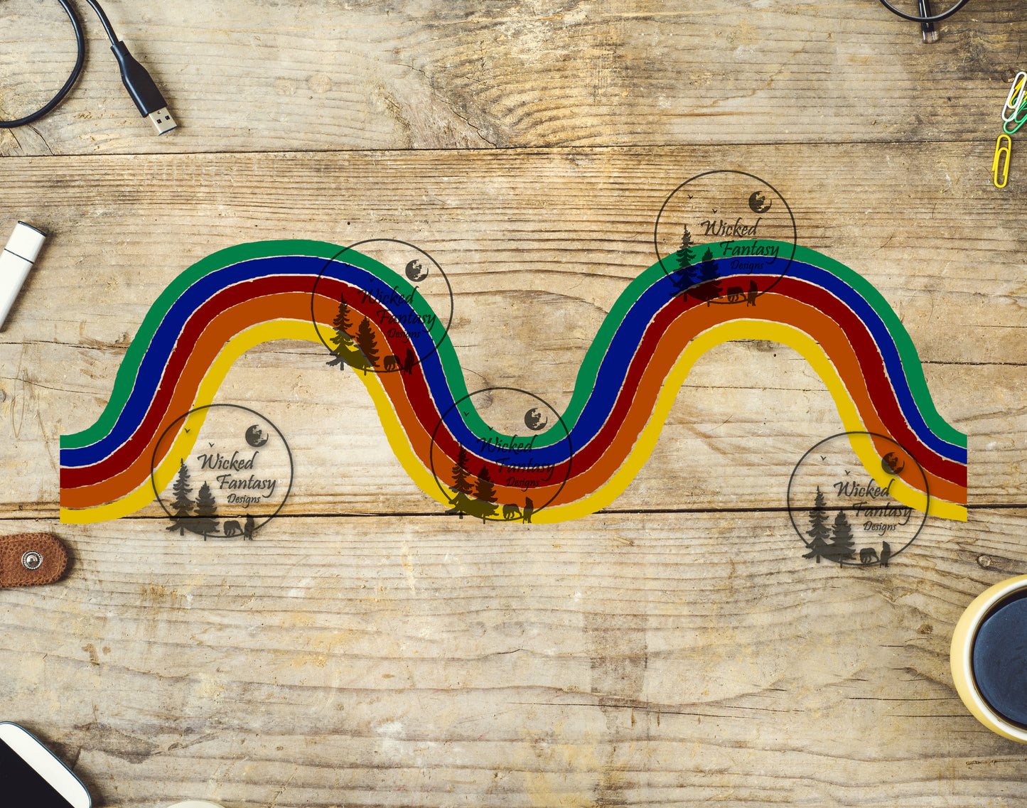 UVDTF Retro Dark Rainbow Waves Border Element 11"