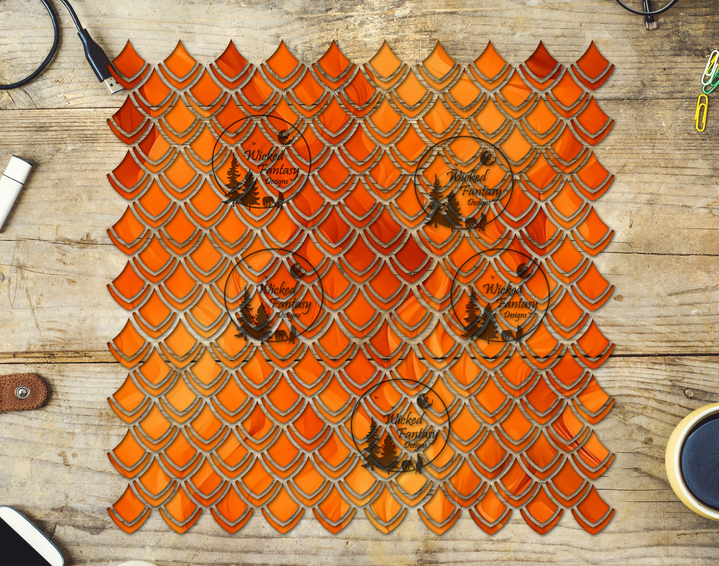 UVDTF Orange Ink Dragon Scales 10"x10" Element