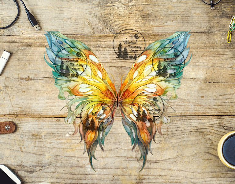 UVDTF Yellow and Green Watercolor Wings