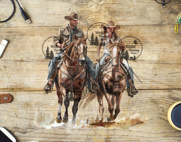 UVDTF Cowboy and Cowgirl Riding Horses