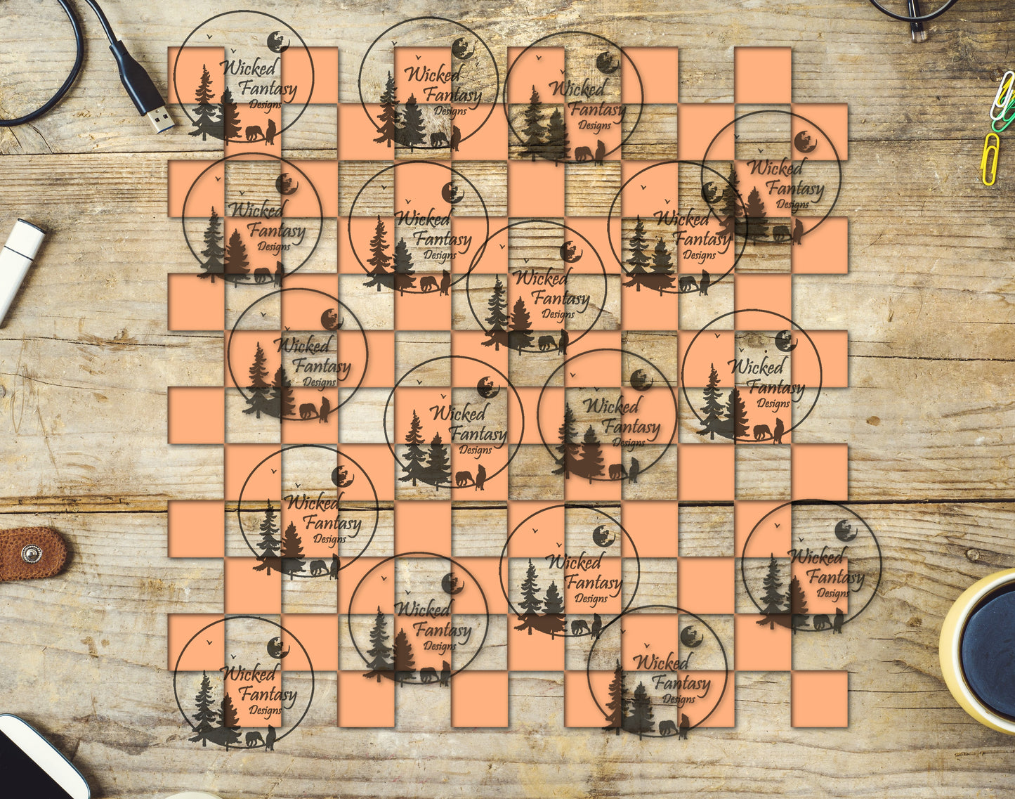UVDTF Peach Checkered 20oz 30oz 10"x10"
