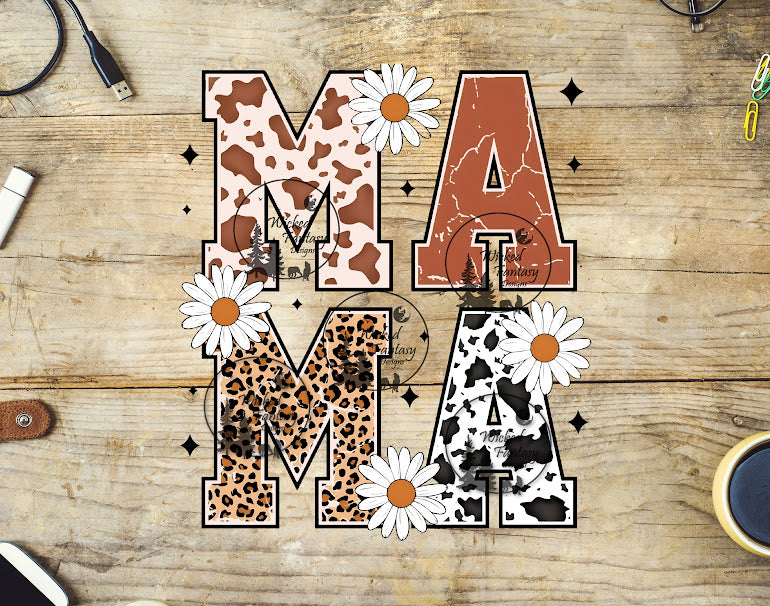 UVDTF Mama Leopard Print Cow Print and Daisies