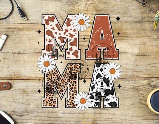 UVDTF Mama Leopard Print Cow Print and Daisies
