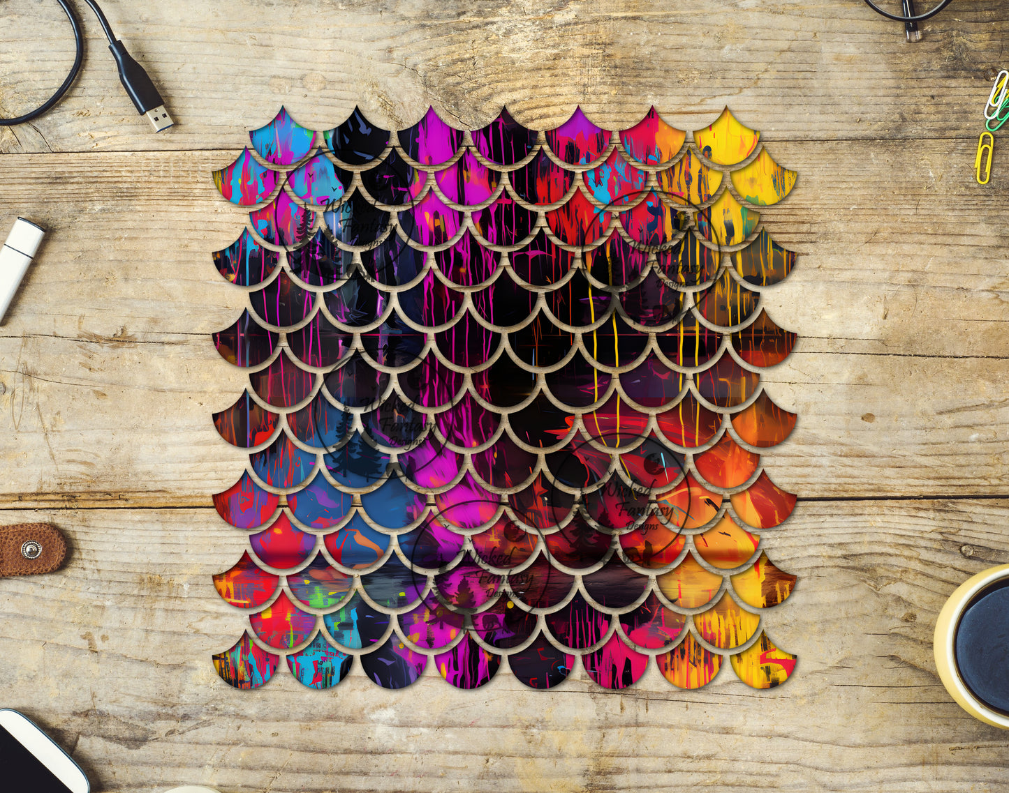 UVDTF Graffiti Drips Mermaid Scales 10"x10" Element