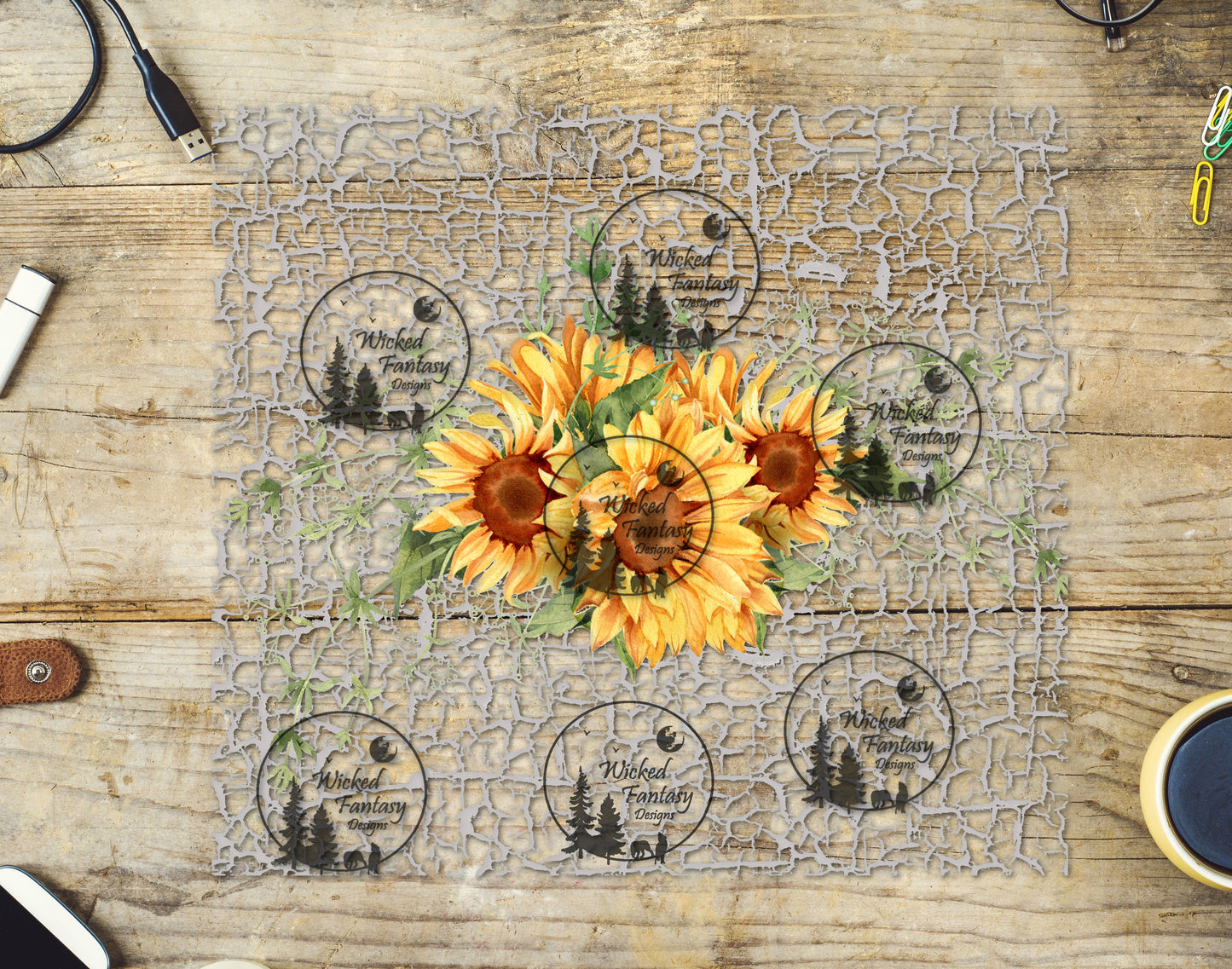 UVDTF Crackle Sunflower 20oz 30oz 10x10"