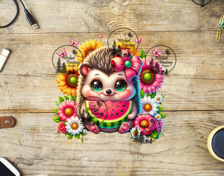 UVDTF Cute Hedgehog with Watermelon