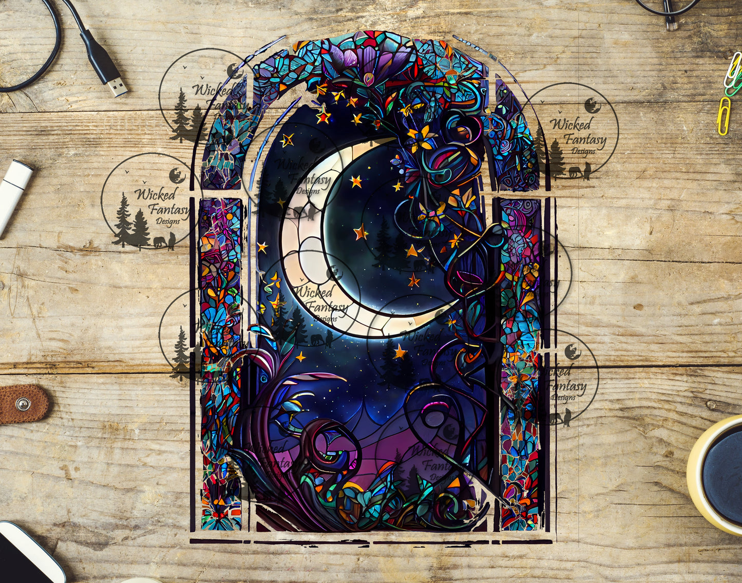 UVDTF Stained Glass Moon Window