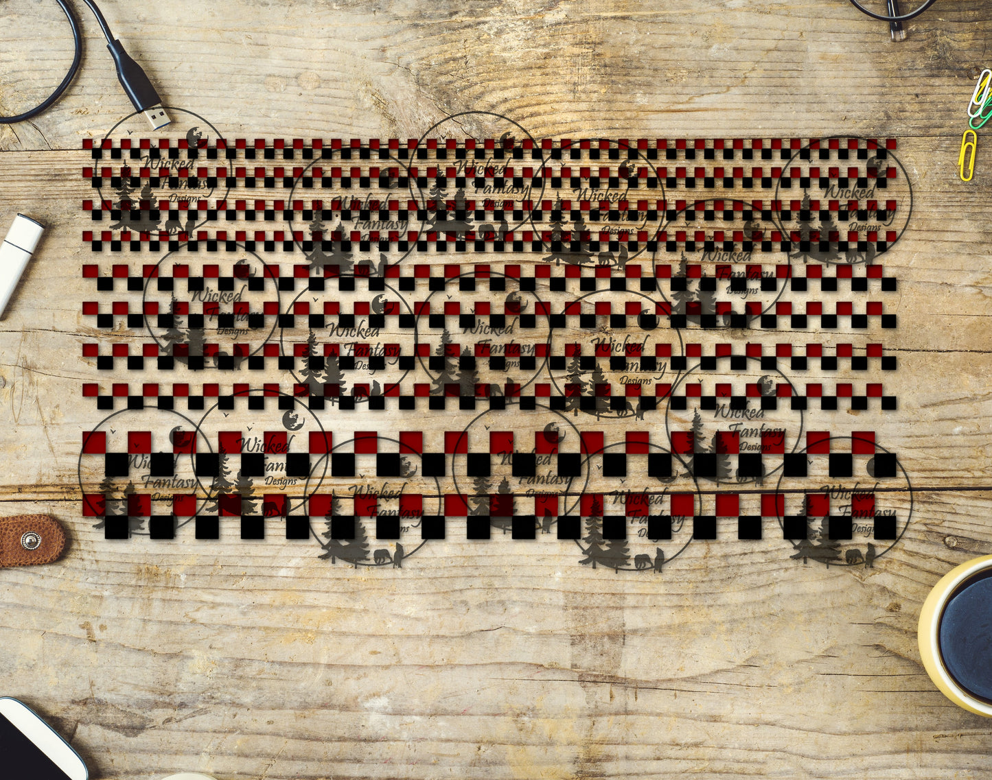UVDTF Black and Red Checkered 6x12" Striping Element