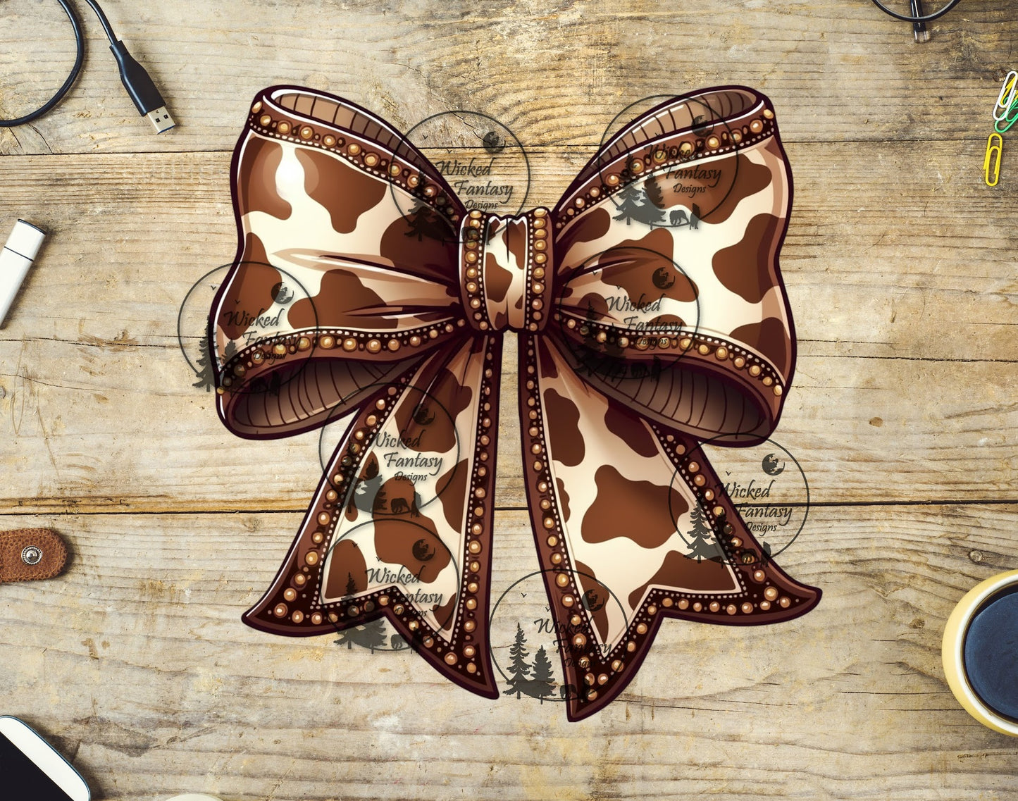UVDTF Jeweled Brown Cow Print Bow
