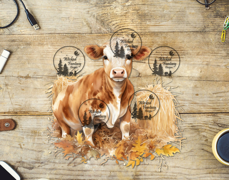 UVDTF Cow Watercolor with Bales of Straw