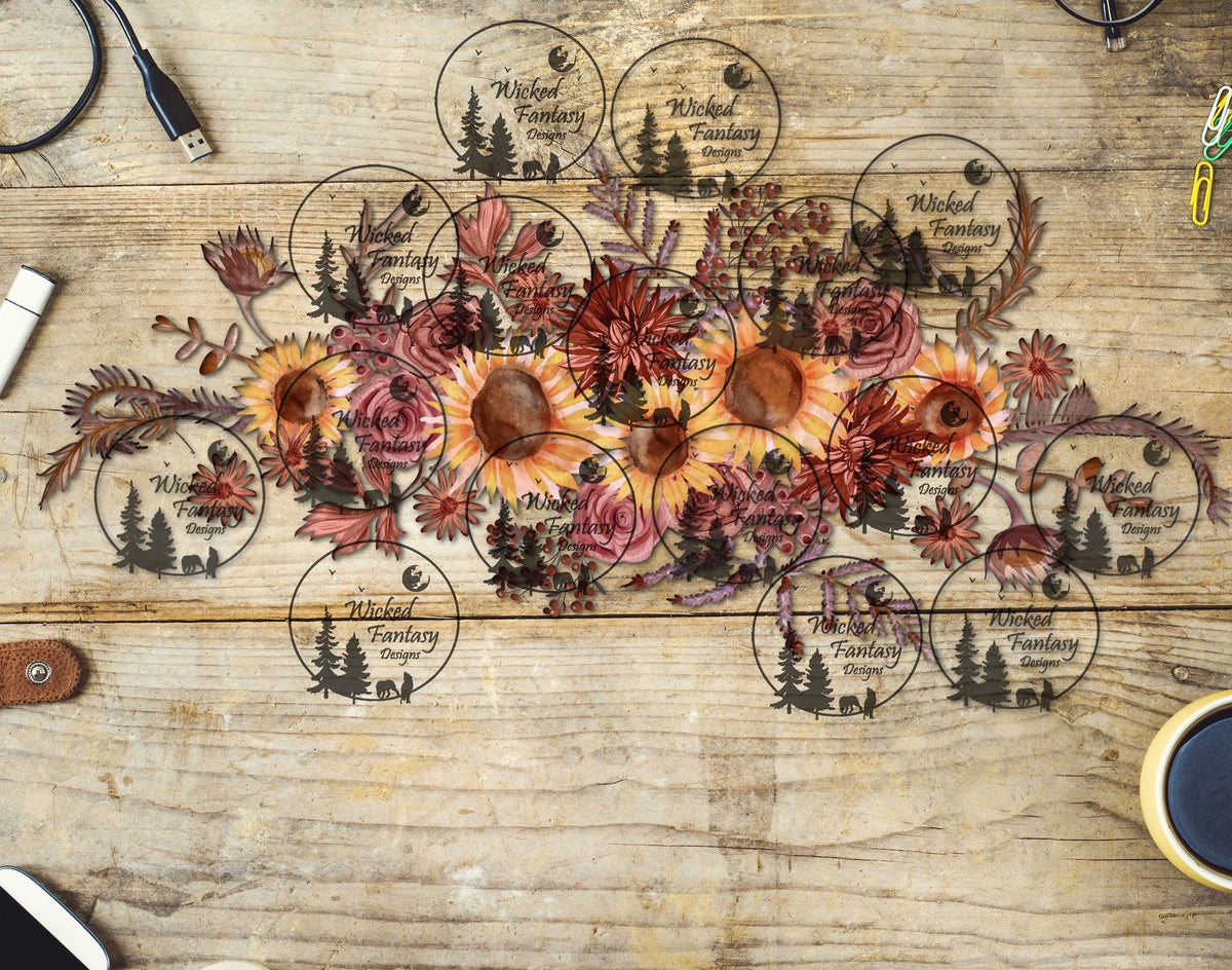 UVDTF Rust Florals and Sunflowers 16oz 40oz