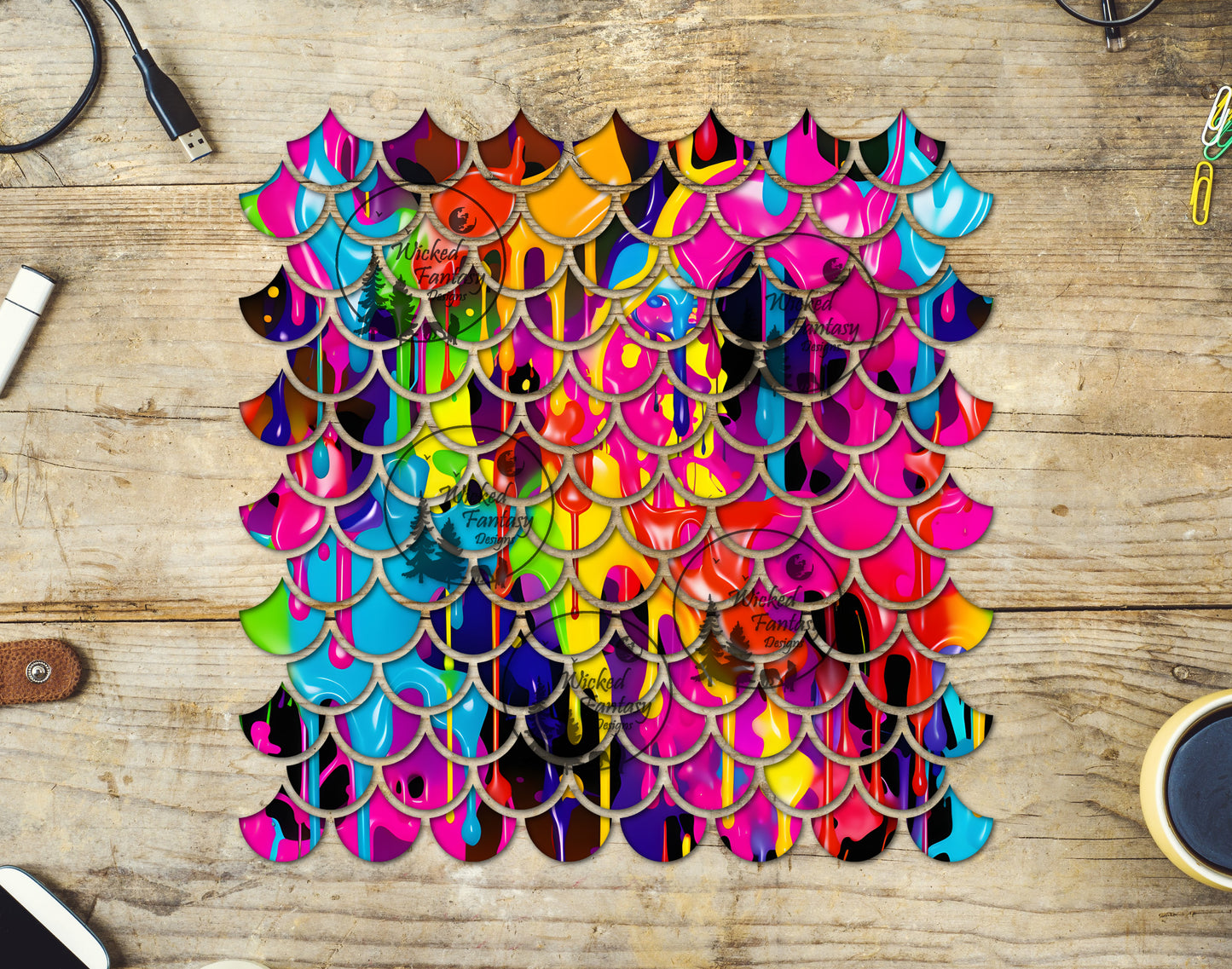 UVDTF Graffiti Paint Drips Mermaid Scales 10"x10" Element