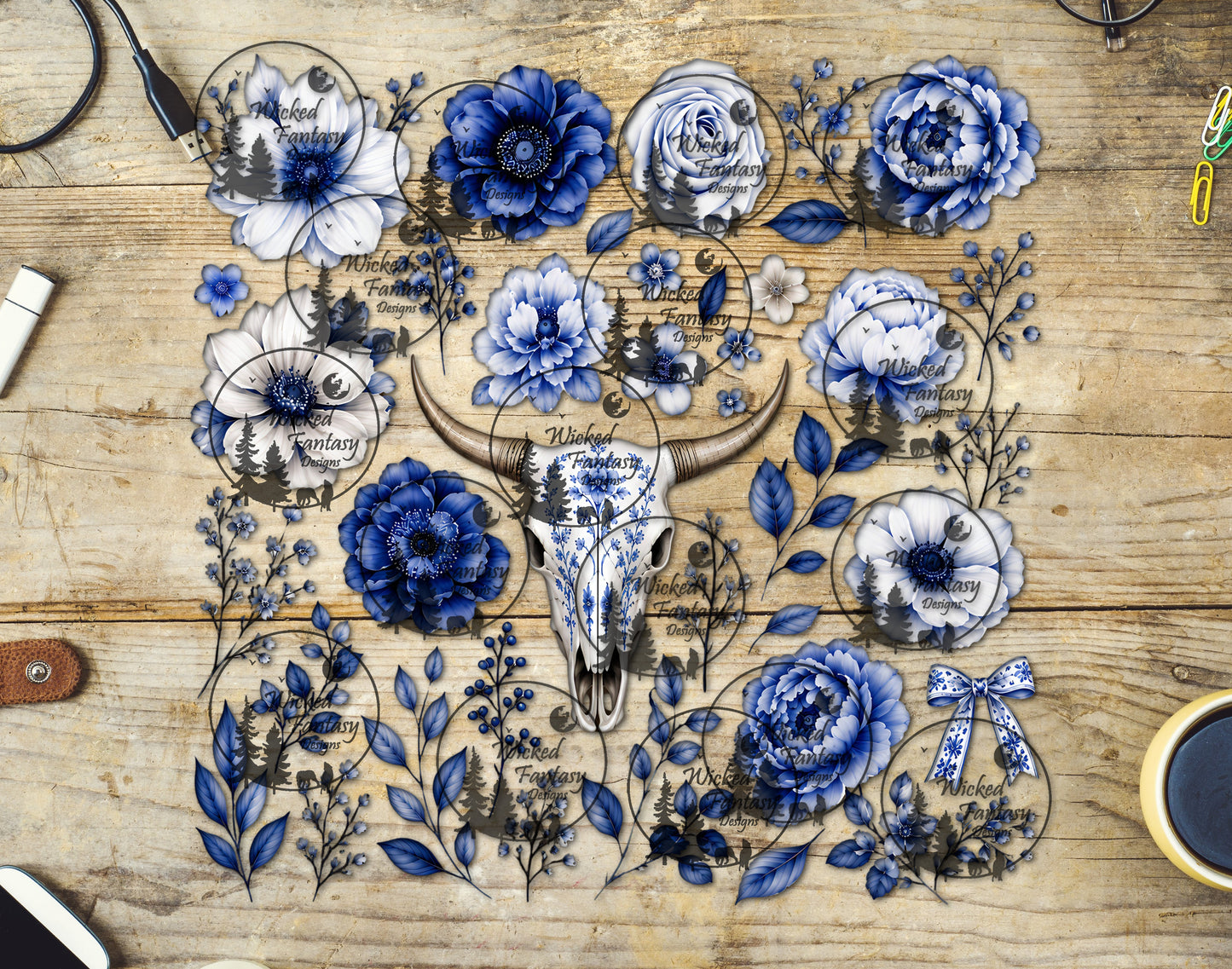UVDTF Chinoiserie Cow Skull 11x11" Element Sheet