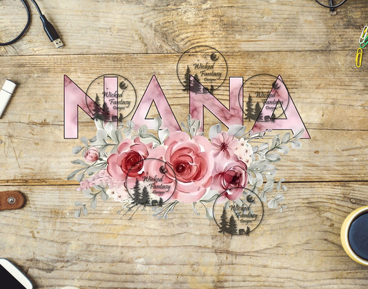 UVDTF Nana with Pink Floral Arrangement