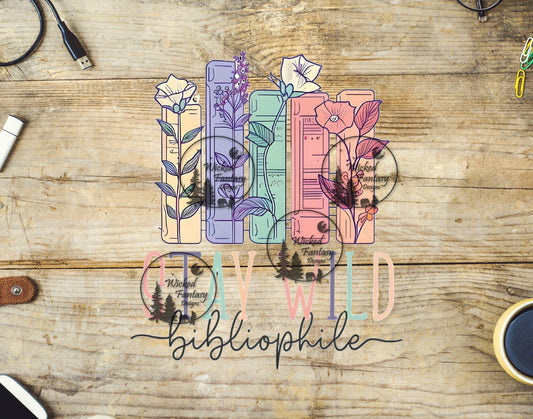 UVDTF Decal Stay Wild Bibliophile Pastel Books Flowers