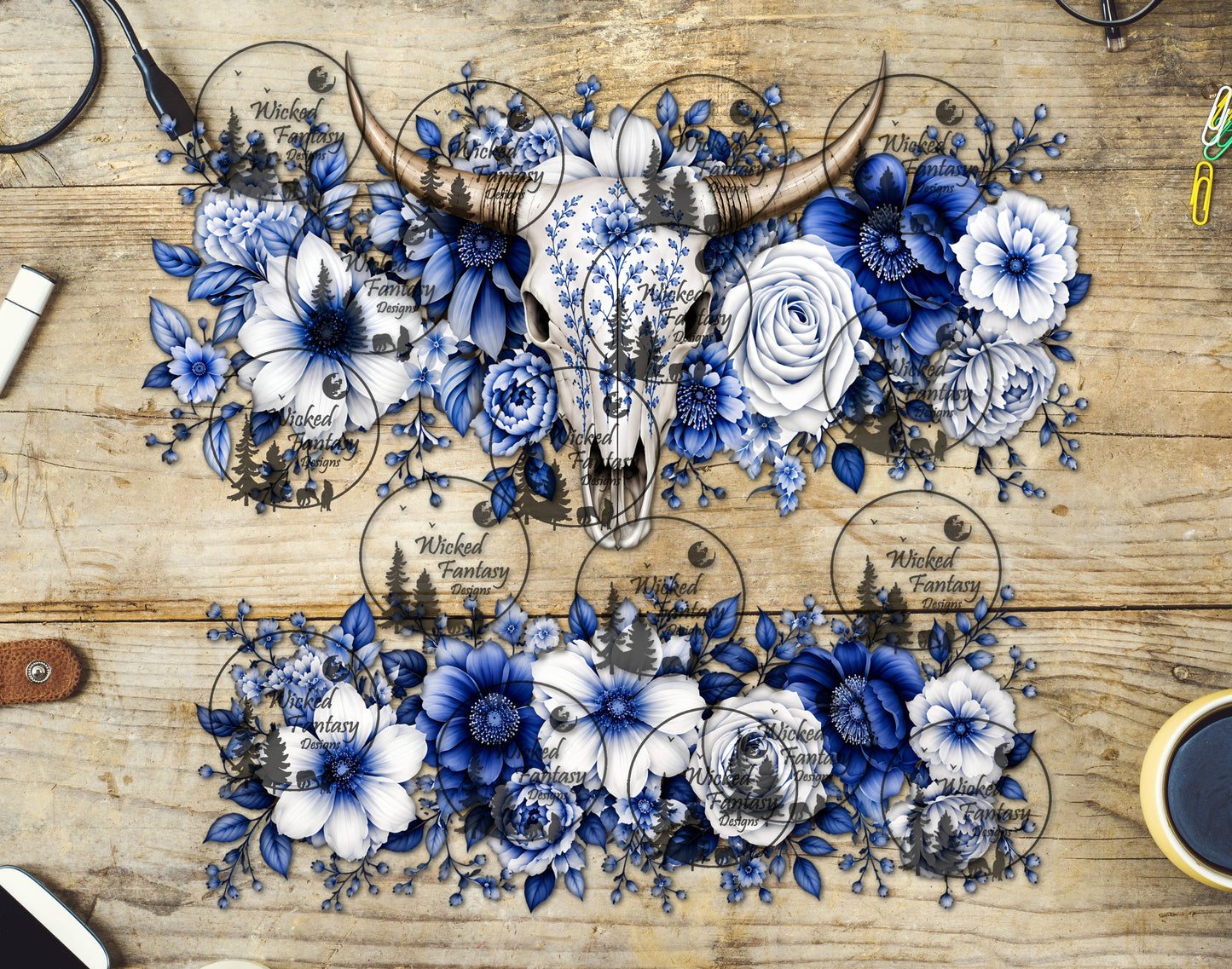 UVDTF Chinoiserie Cow Skull 16oz 40oz Tumbler Wrap