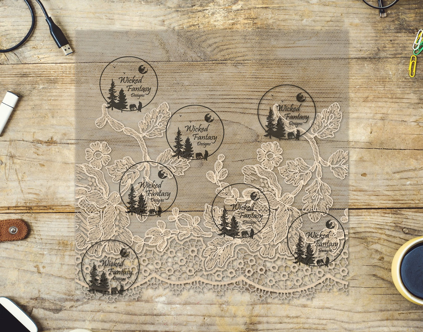 UVDTF Ivory Lace Embroidery and Tulle 20oz 30oz 10"x10"