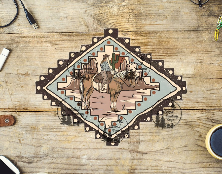 UVDTF Illustrated Cowgirl and Horse Concho