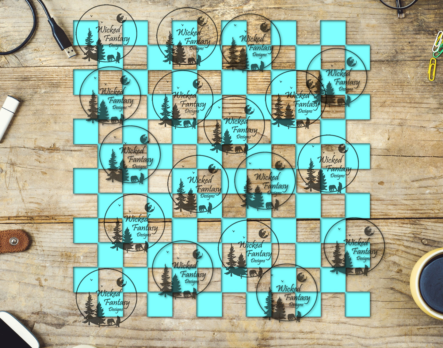 UVDTF Aqua Checkered 20oz 30oz 10"x10"